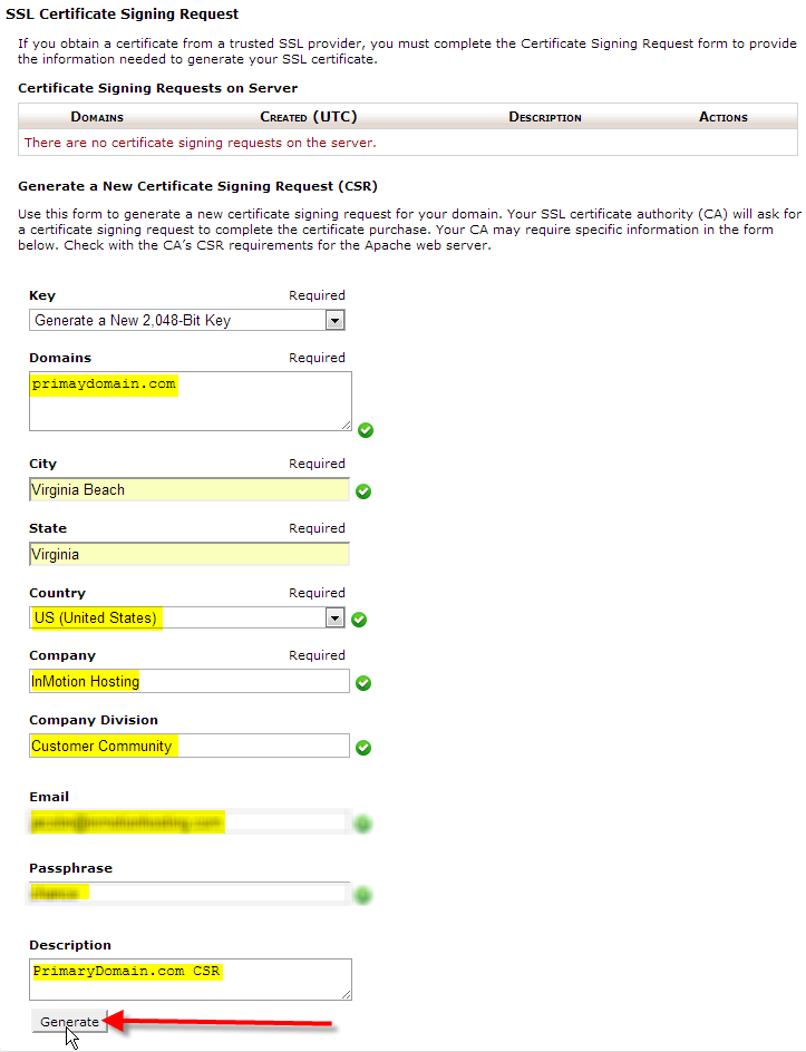 SSL Certificate format. Offer request form for Generators.